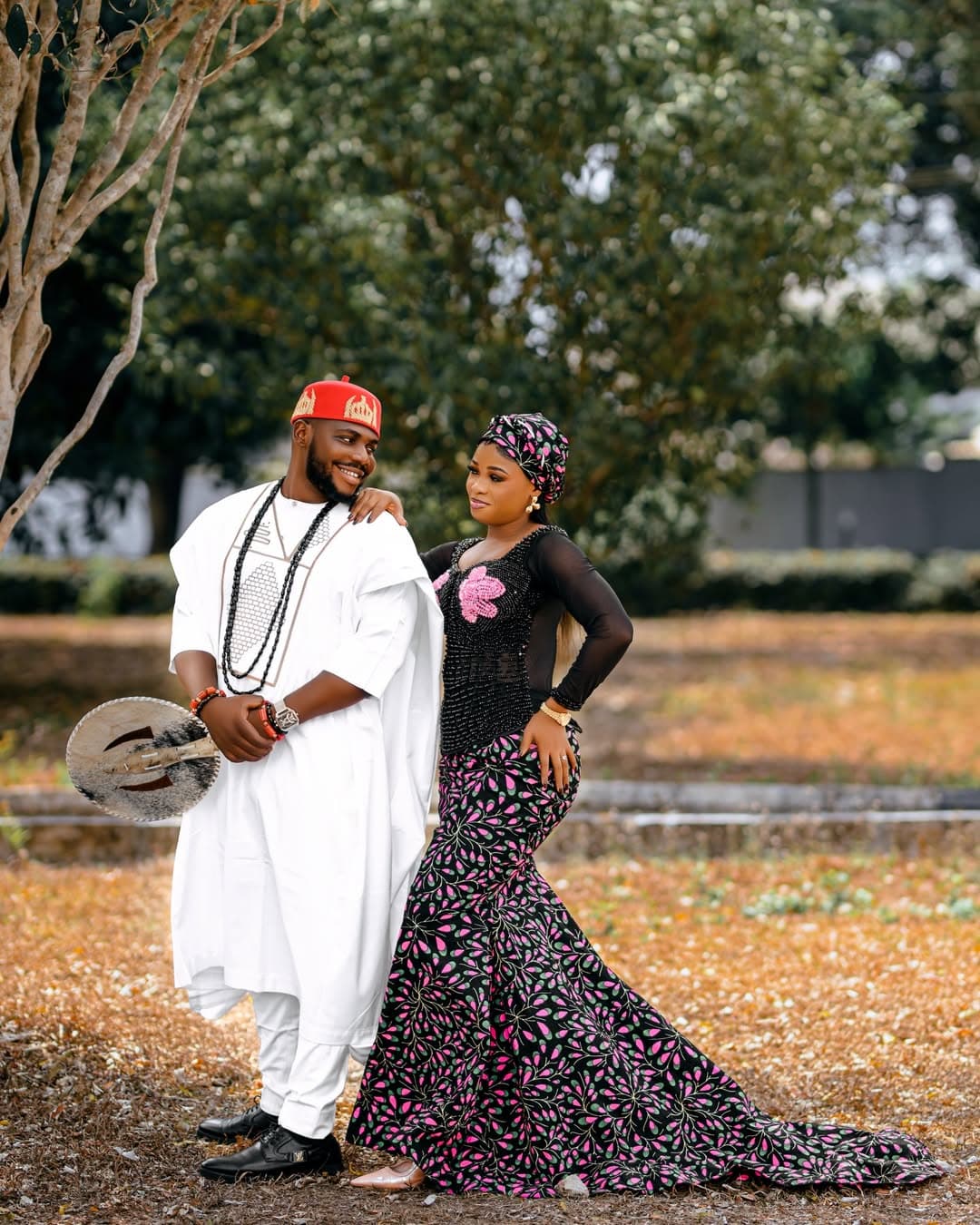 Traditional Igbo wedding couple outdoors