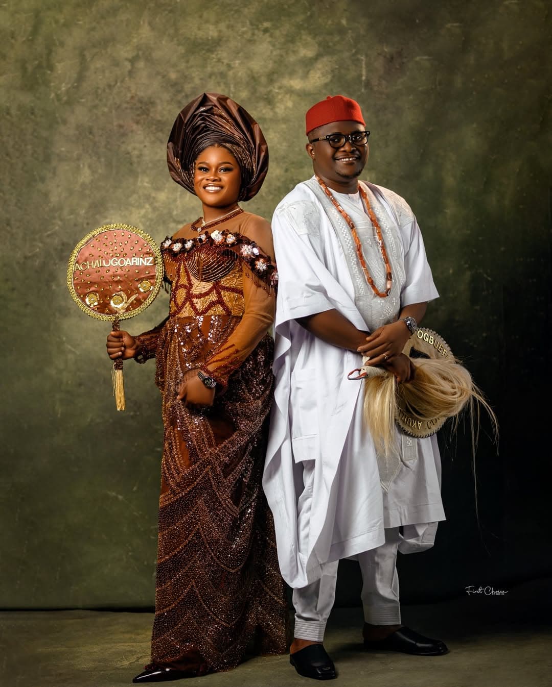 Traditional Igbo couple studio portrait
